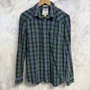 Lucky Brand True Indigo Western Shirt Mens M 21x28.5 Multi Plaid Flannel Snap